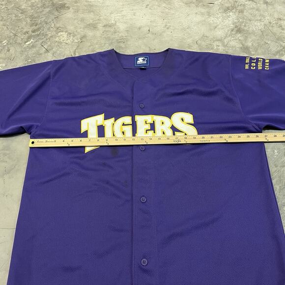 Starter LSU TIGERS Vtg 1990s y2k Championship Sleeve Baseball Jersey 2XL READ DE - Picture 3 of 7